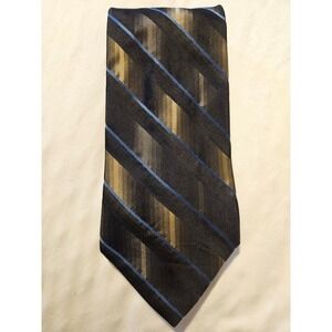 Jones New York Mens Silk Necktie Black Gold Blue Diagonal Striped Silk Tie